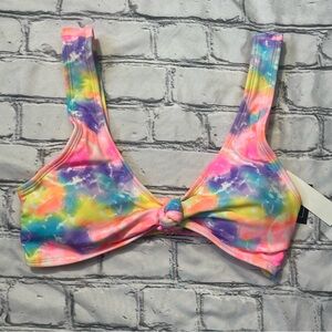 Neon Tie Dye Front Knot Bikini Top NWT